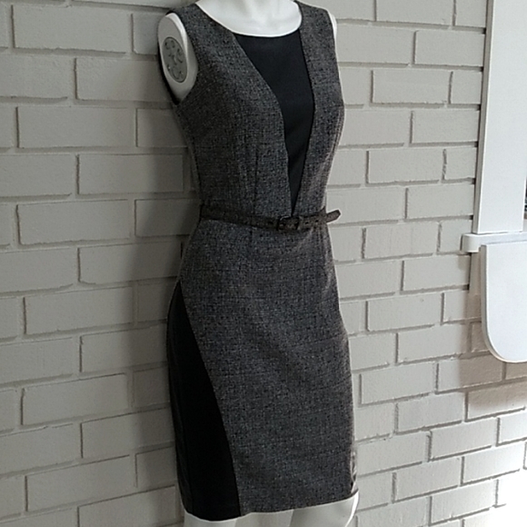 New York & Company Black/Gray Faux Leather Business Dress. Size  0 - Picture 4 of 11